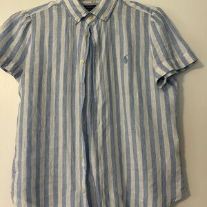 Ralph Lauren women’s blue and White Striped Short Sleeve Button-Up Shirt